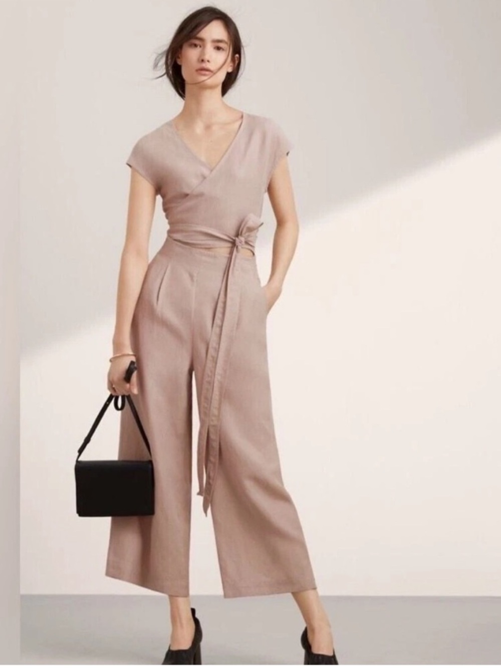 Wilfred Taupe Wrap Jumpsuit with Tie Waist